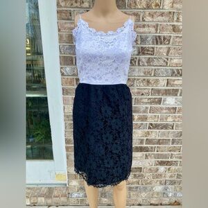 Vintage 80s/90s Cachet By Bari Protas White and Black Lace Pencil Dress